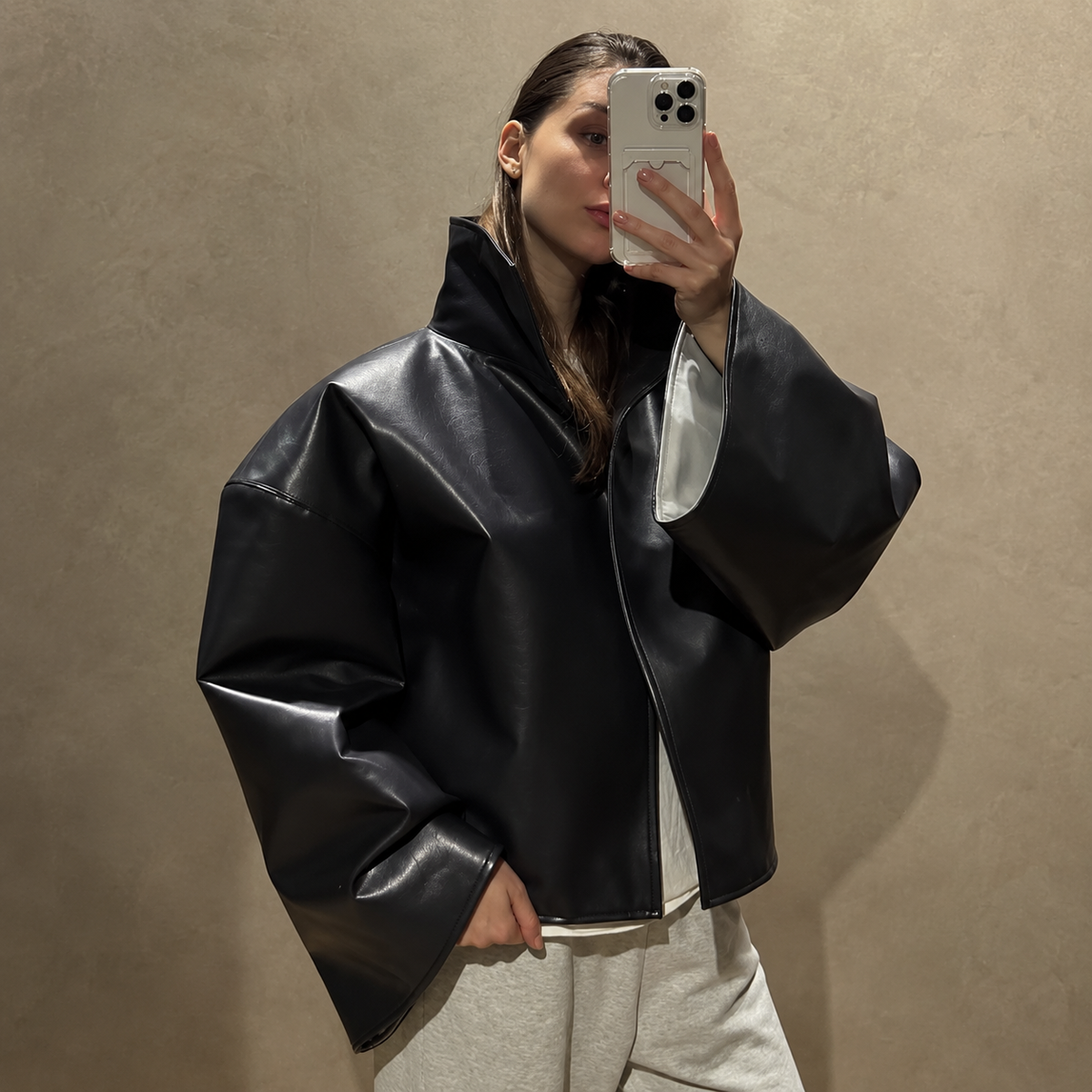 Damen Oversize Lederjacke