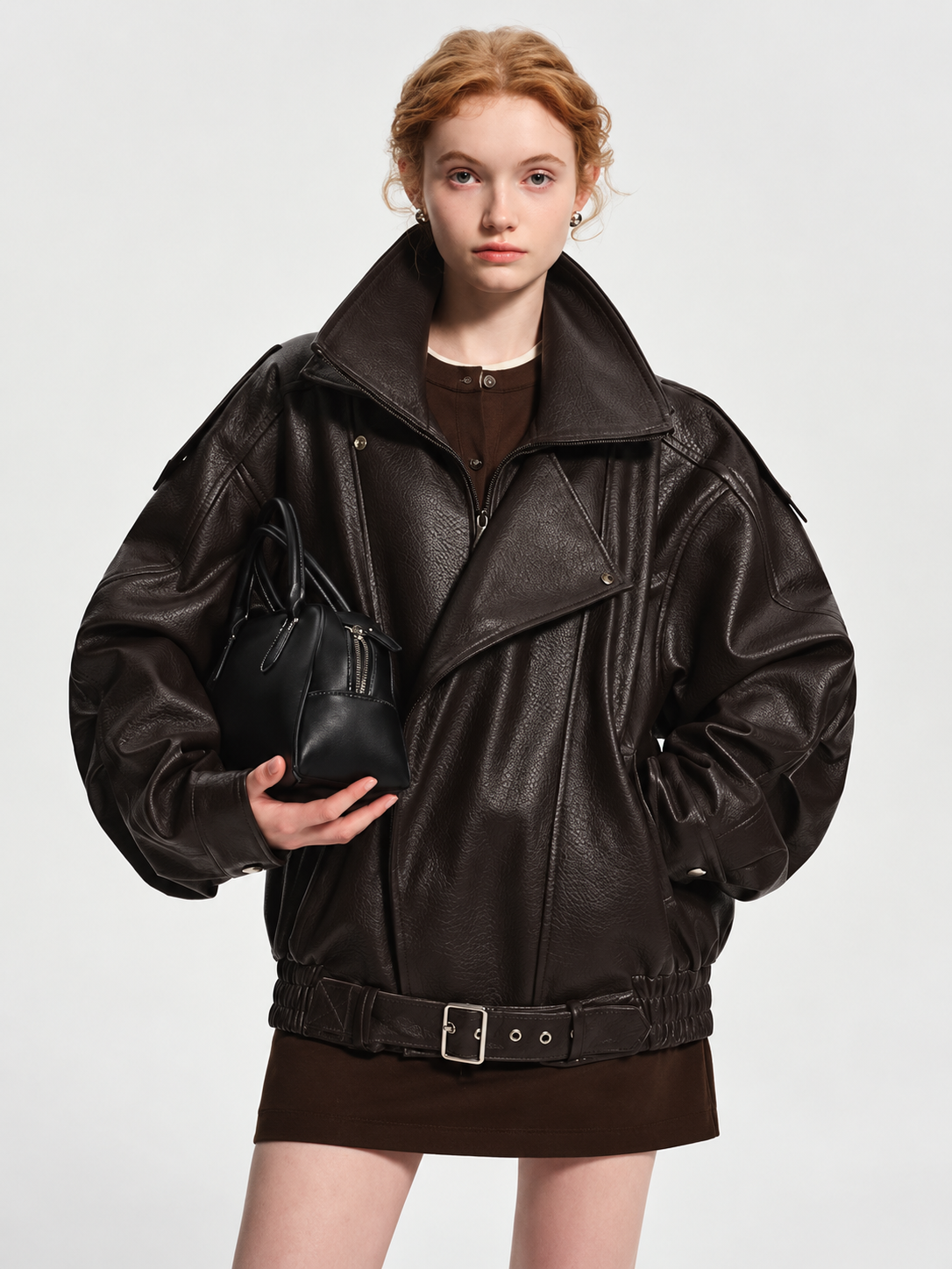 Damen Lederjacke mit Taillengürtel