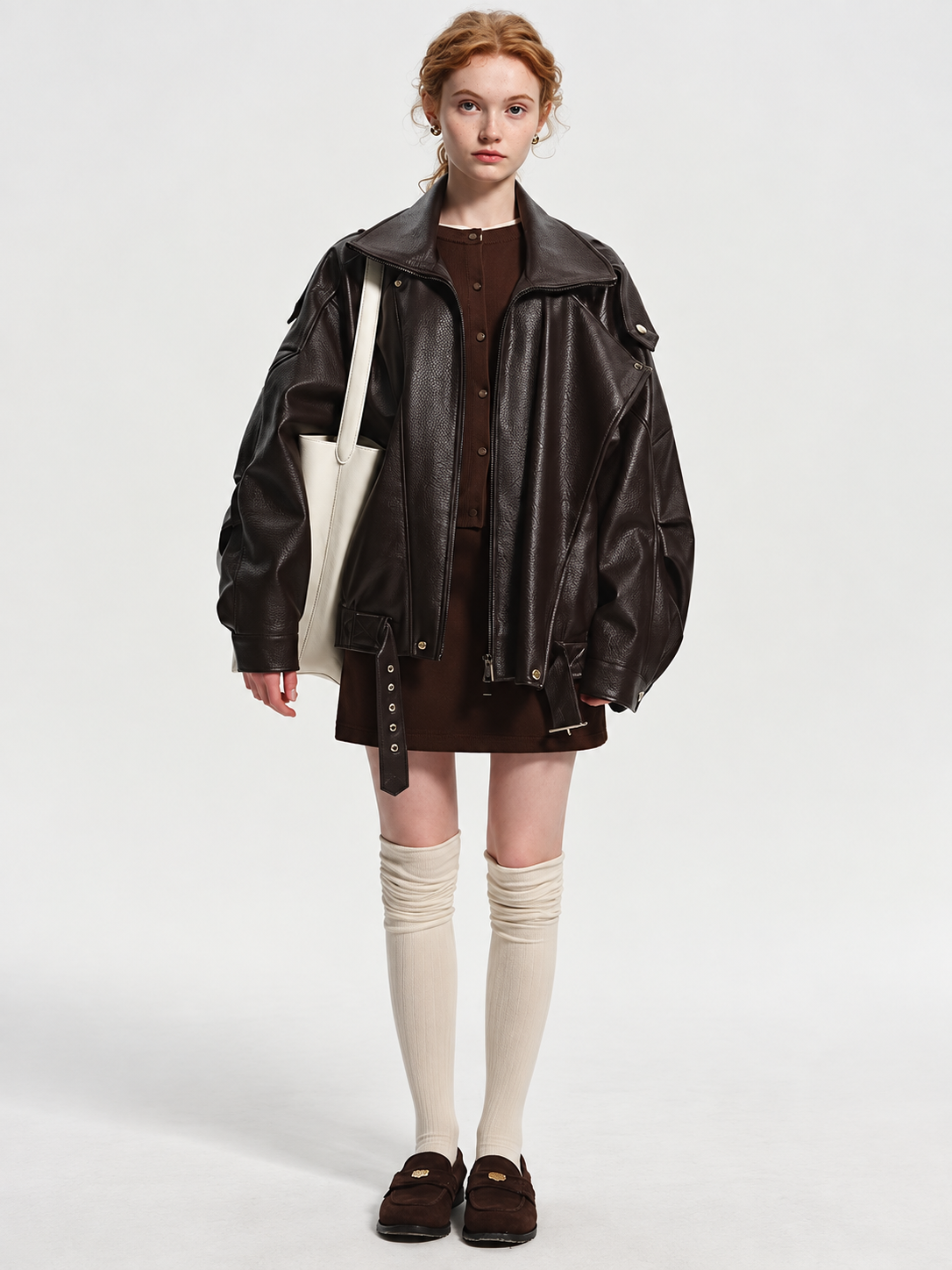 Damen Lederjacke mit Taillengürtel