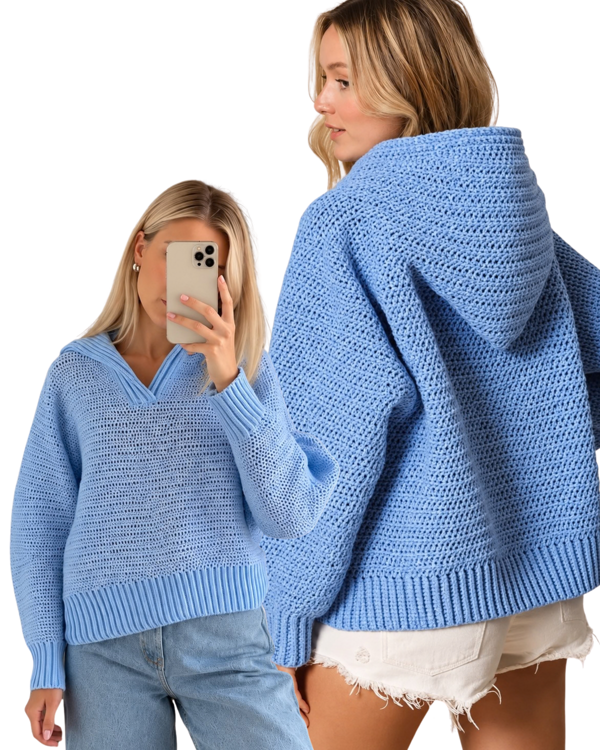 Häkelpullover mit Kapuze – 1 KAUFEN, 1 GRATIS
