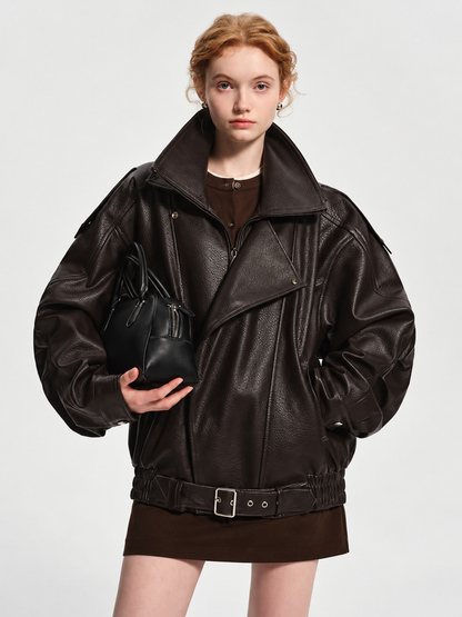 Damen Lederjacke mit Taillengürtel