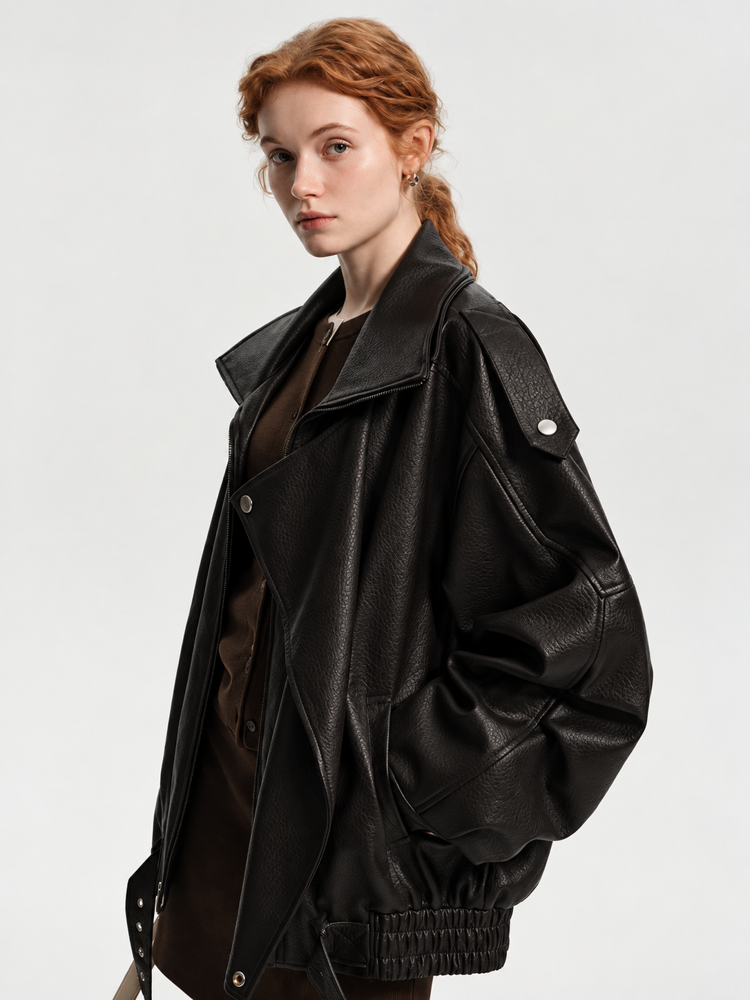 Damen Lederjacke mit Taillengürtel