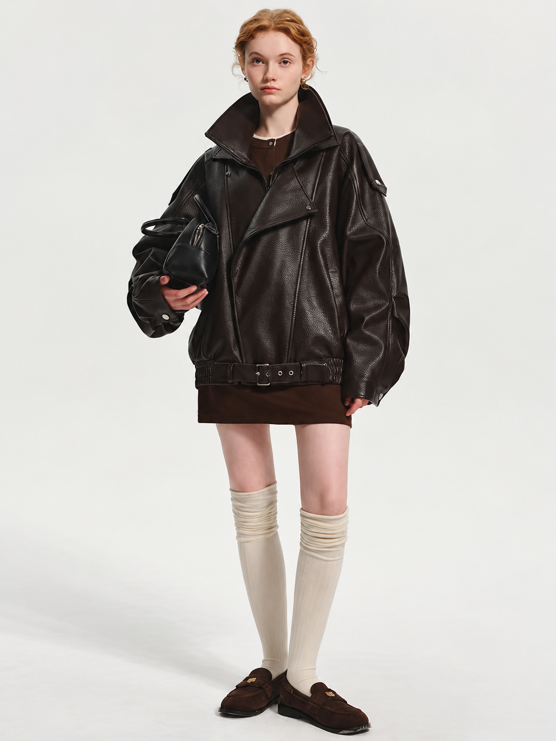 Damen Lederjacke mit Taillengürtel
