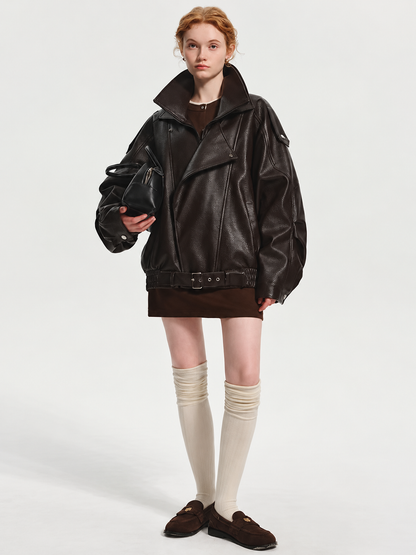 Damen Lederjacke mit Taillengürtel