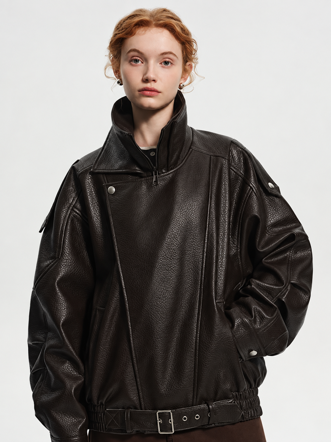 Damen Lederjacke mit Taillengürtel
