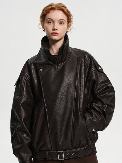 Damen Lederjacke mit Taillengürtel