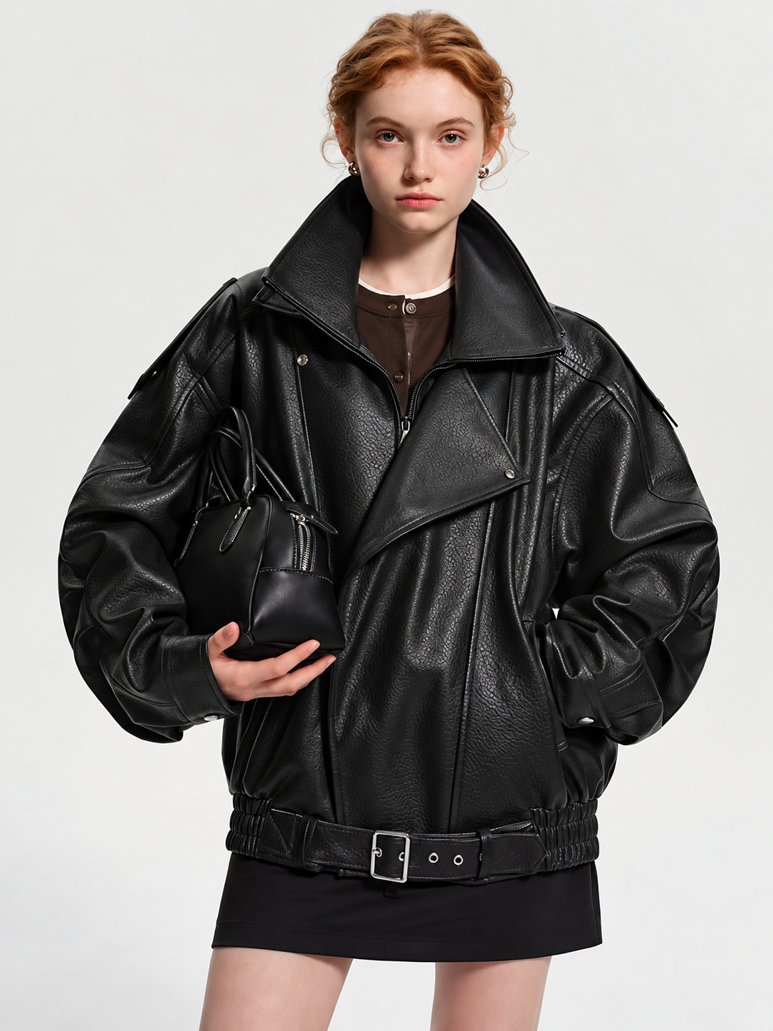 Damen Lederjacke mit Taillengürtel